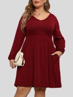 NEMIDOR Burgundy Long Sleeve Elastic Waist Dress size 5X